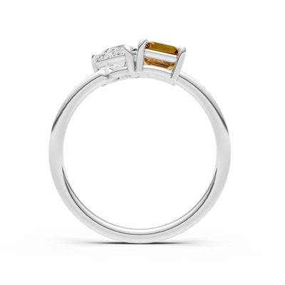 Cocktail Ring with Emerald Cut Gemstone and Pear Lab Grown Diamond