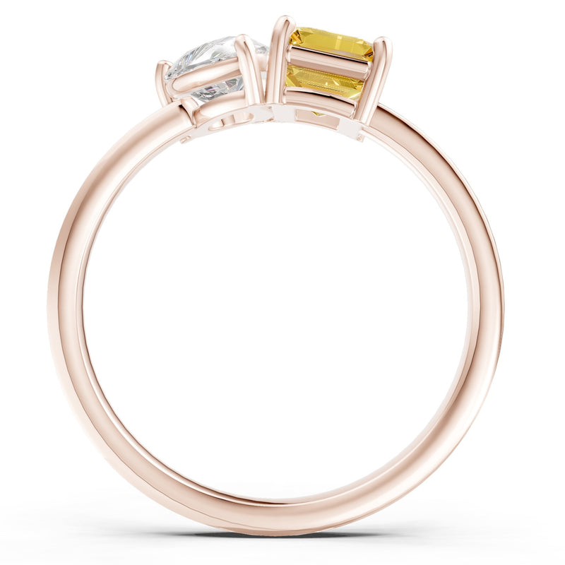Cocktail Ring with Emerald Cut Gemstone and Pear Lab Grown Diamond