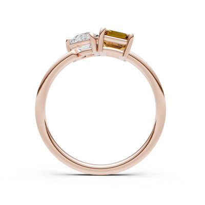 Cocktail Ring with Emerald Cut Gemstone and Pear Lab Grown Diamond