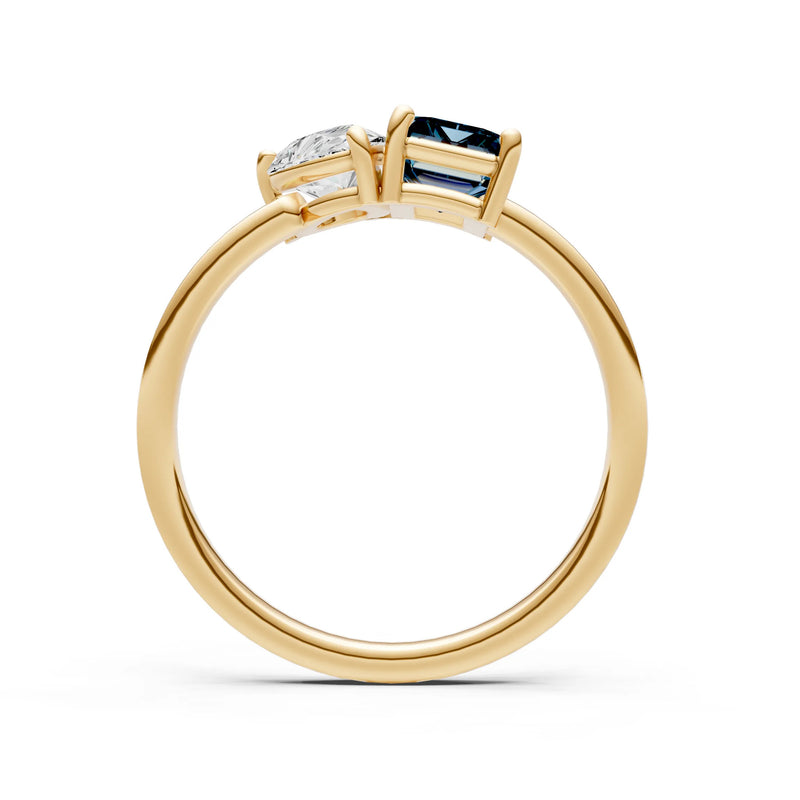 Cocktail Ring with Emerald Cut Gemstone and Pear Lab Grown Diamond