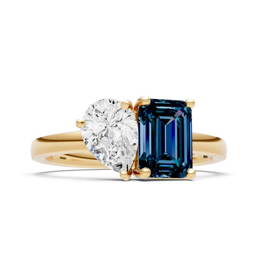 Alexandrite Emerald Cut Gemstone and Pear Cut Diamond Cocktail Ring