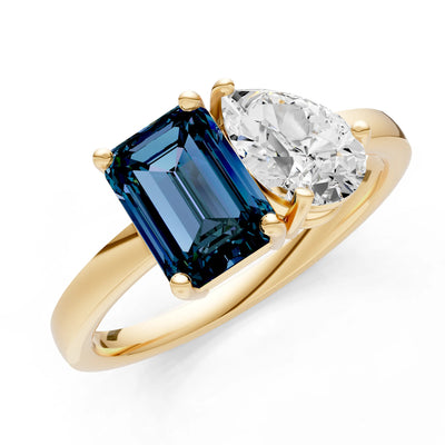 Alexandrite Emerald Cut Gemstone and Pear Cut Diamond Cocktail Ring