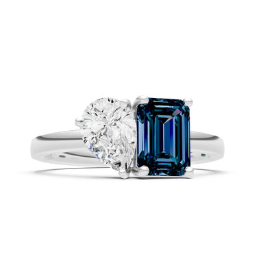 Cocktail Ring with Emerald Cut Gemstone and Pear Lab Grown Diamond