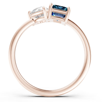Cocktail Ring with Emerald Cut Gemstone and Pear Lab Grown Diamond