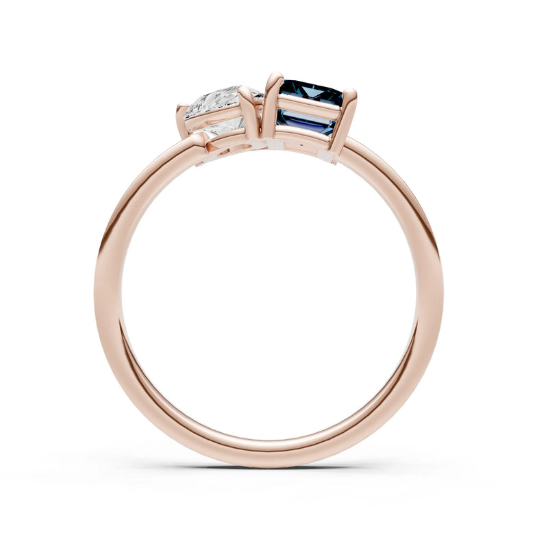 Cocktail Ring with Emerald Cut Gemstone and Pear Lab Grown Diamond