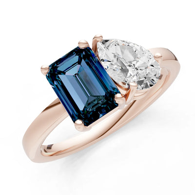 Alexandrite Emerald Cut Gemstone and Pear Cut Diamond Cocktail Ring