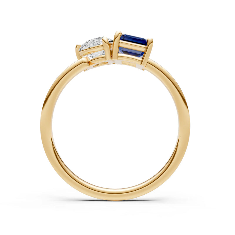Cocktail Ring with Emerald Cut Gemstone and Pear Lab Grown Diamond