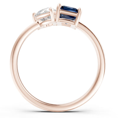 Cocktail Ring with Emerald Cut Gemstone and Pear Lab Grown Diamond