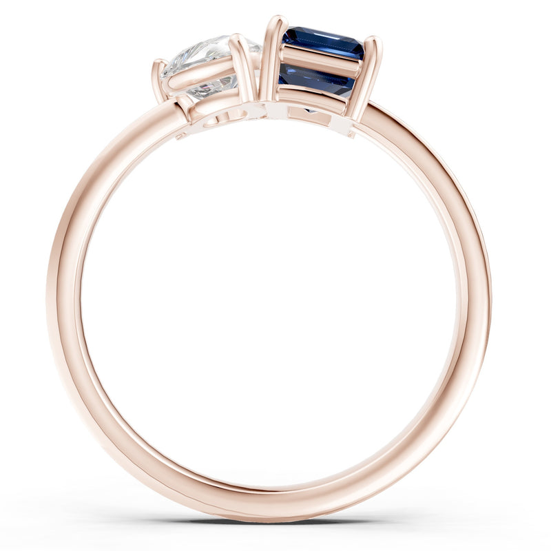 Cocktail Ring with Emerald Cut Gemstone and Pear Lab Grown Diamond