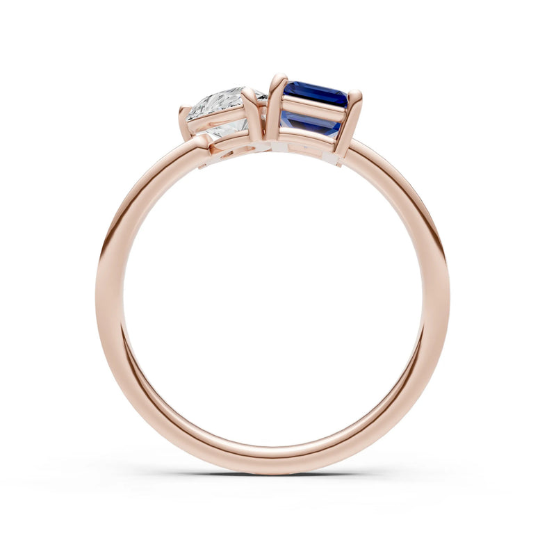 Cocktail Ring with Emerald Cut Gemstone and Pear Lab Grown Diamond