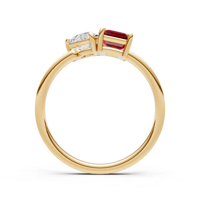 Cocktail Ring with Emerald Cut Gemstone and Pear Lab Grown Diamond
