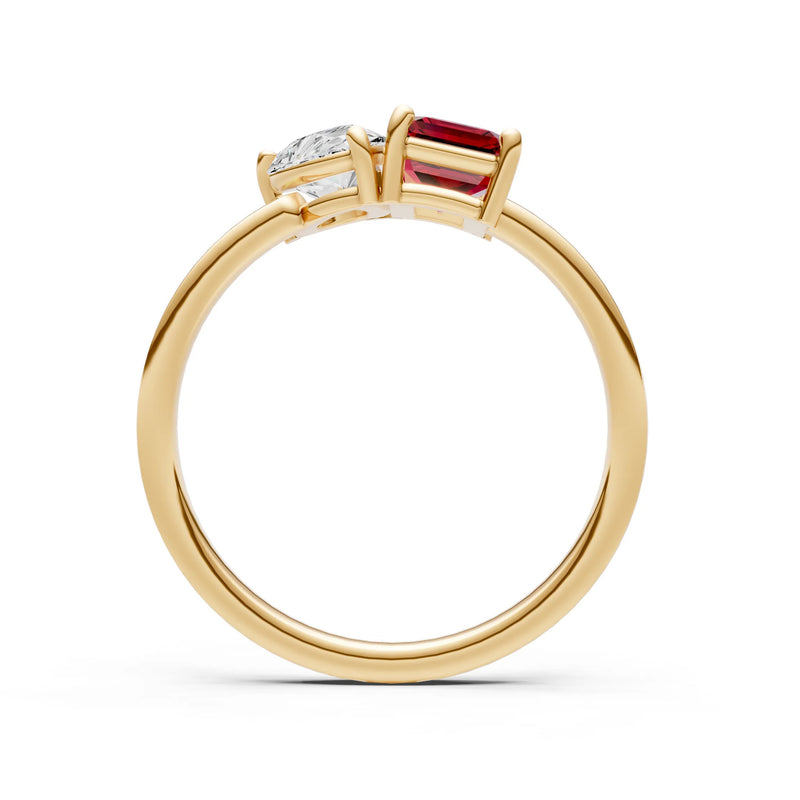 Cocktail Ring with Emerald Cut Gemstone and Pear Lab Grown Diamond