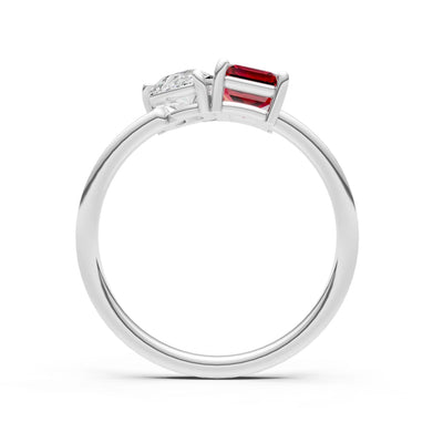 Cocktail Ring with Emerald Cut Gemstone and Pear Lab Grown Diamond