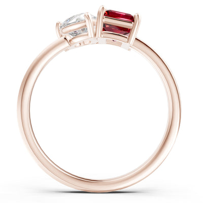 Cocktail Ring with Emerald Cut Gemstone and Pear Lab Grown Diamond
