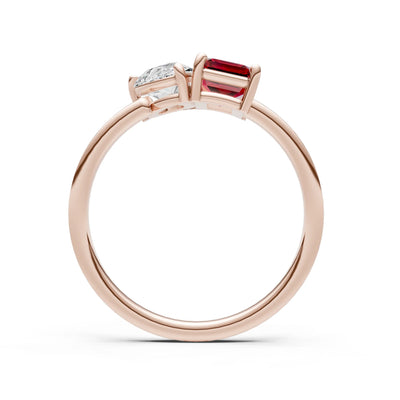 Cocktail Ring with Emerald Cut Gemstone and Pear Lab Grown Diamond