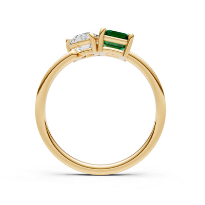 Cocktail Ring with Emerald Cut Gemstone and Pear Lab Grown Diamond