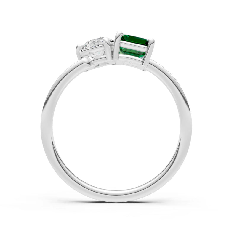 Cocktail Ring with Emerald Cut Gemstone and Pear Lab Grown Diamond