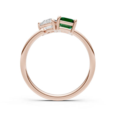 Cocktail Ring with Emerald Cut Gemstone and Pear Lab Grown Diamond