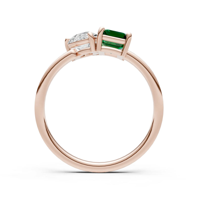 Cocktail Ring with Emerald Cut Gemstone and Pear Lab Grown Diamond