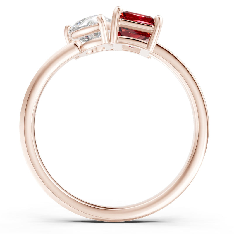 Cocktail Ring with Emerald Cut Gemstone and Pear Lab Grown Diamond
