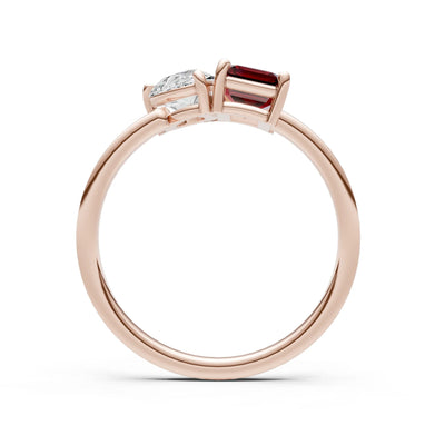 Cocktail Ring with Emerald Cut Gemstone and Pear Lab Grown Diamond