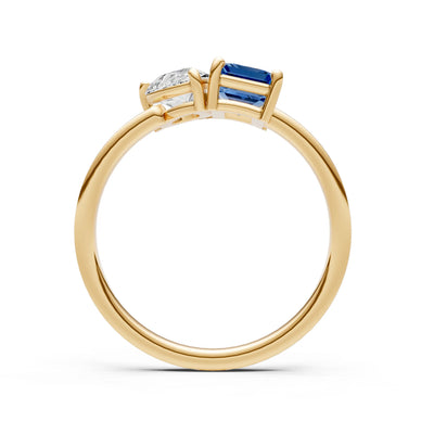 Cocktail Ring with Emerald Cut Gemstone and Pear Lab Grown Diamond