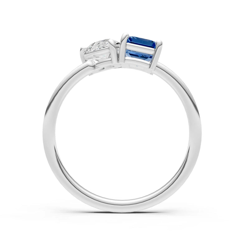 Cocktail Ring with Emerald Cut Gemstone and Pear Lab Grown Diamond