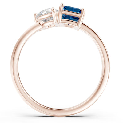Cocktail Ring with Emerald Cut Gemstone and Pear Lab Grown Diamond