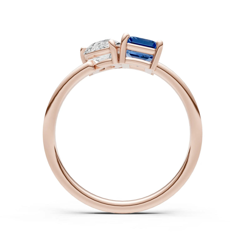 Cocktail Ring with Emerald Cut Gemstone and Pear Lab Grown Diamond