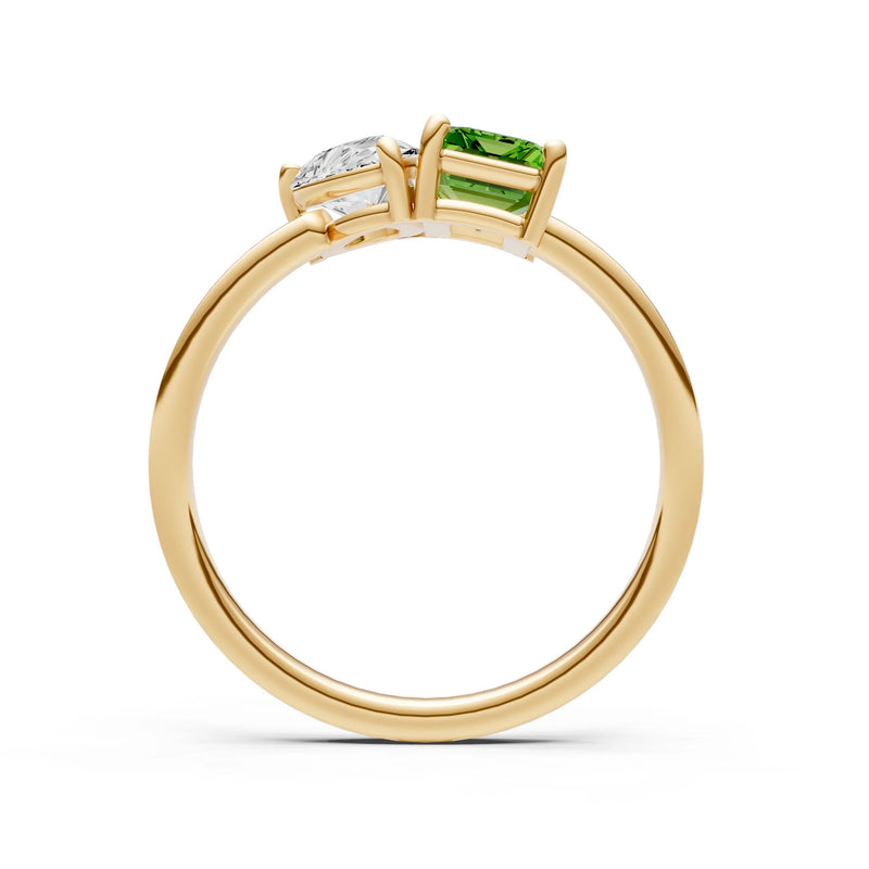 Cocktail Ring with Emerald Cut Gemstone and Pear Lab Grown Diamond