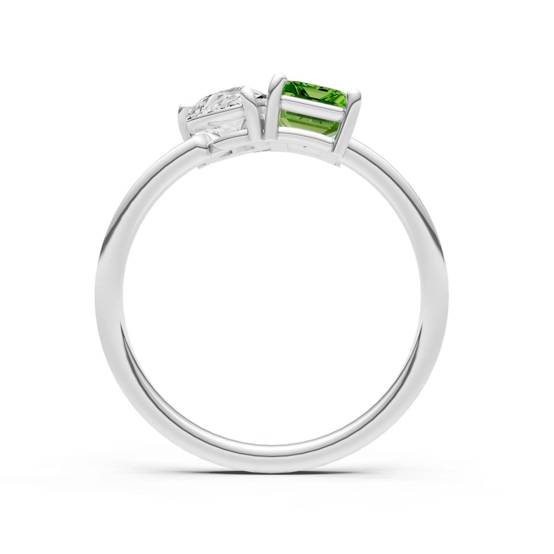 Cocktail Ring with Emerald Cut Gemstone and Pear Lab Grown Diamond
