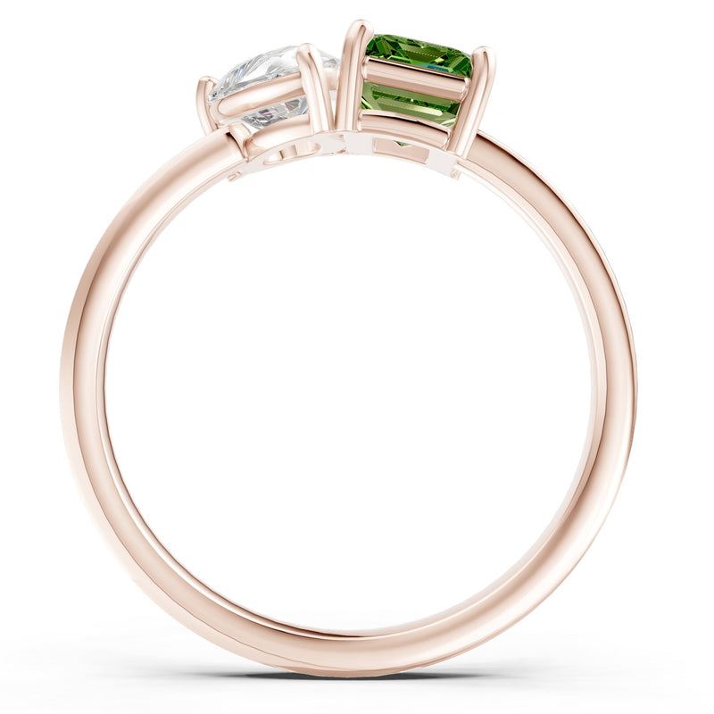 Cocktail Ring with Emerald Cut Gemstone and Pear Lab Grown Diamond