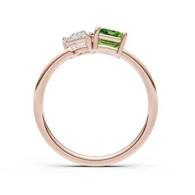 Cocktail Ring with Emerald Cut Gemstone and Pear Lab Grown Diamond