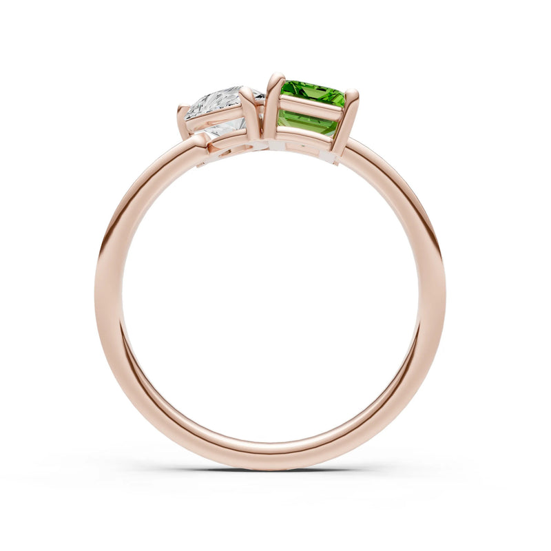 Cocktail Ring with Emerald Cut Gemstone and Pear Lab Grown Diamond
