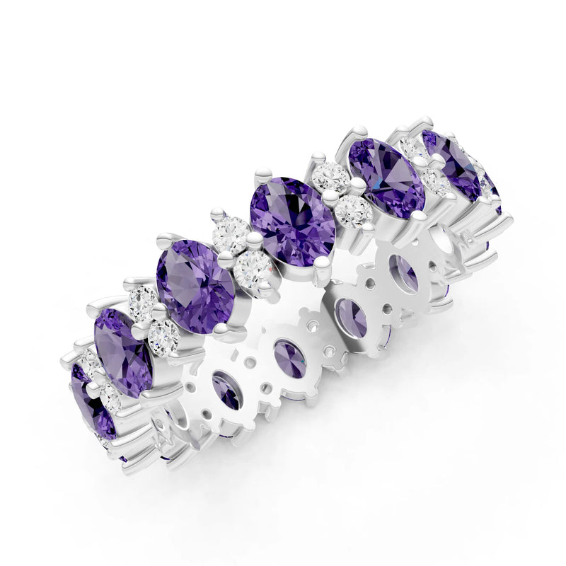 Oval & Round Gemstones Full Eternity Band