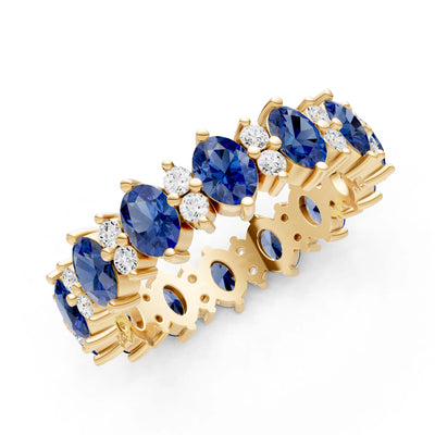 Blue Sapphire Oval & Round Gemstone Full Eternity Band