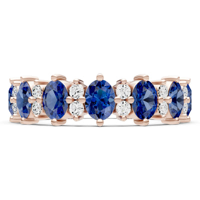 Blue Sapphire Oval & Round Gemstone Full Eternity Band