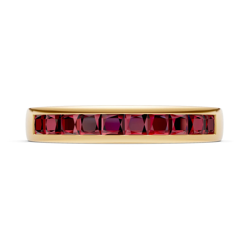 Garnet Minimalist Channel Set Princess Cut Half Eternity Band