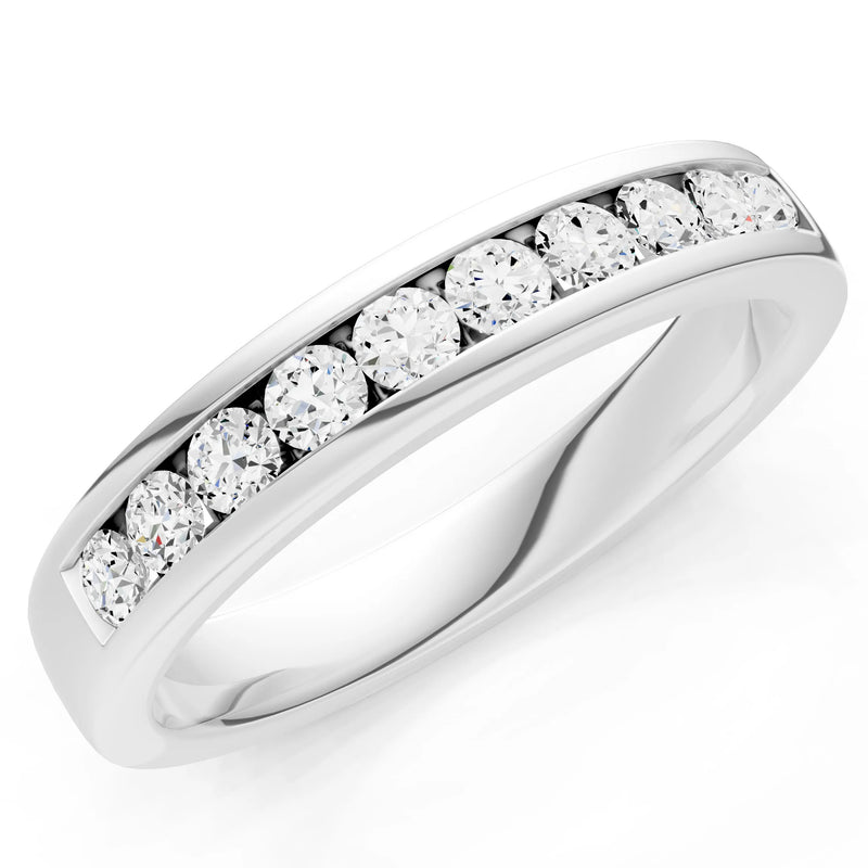 Round Cut Gemstone Minimalist Channel Set Half Eternity