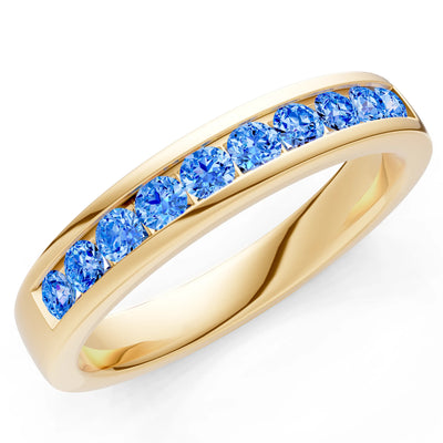 Swiss Blue Topaz Minimalist Channel Set Round Cut Half Eternity