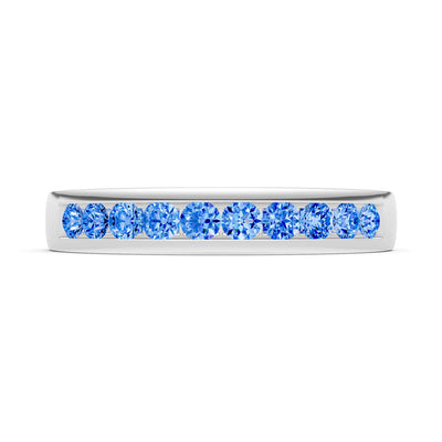 Swiss Blue Topaz Minimalist Channel Set Round Cut Half Eternity
