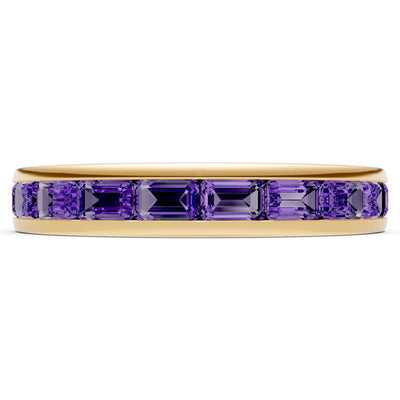 Amethyst Minimalist Emerald-Cut Channel Set Half Eternity Band