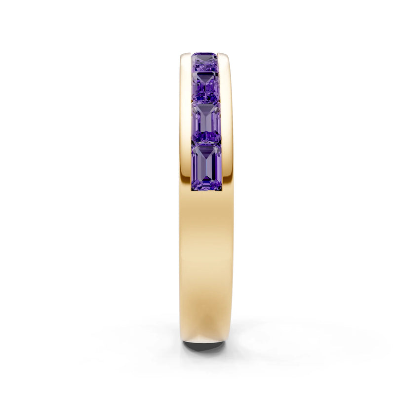 Amethyst Minimalist Emerald-Cut Channel Set Half Eternity Band