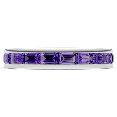 Amethyst Minimalist Emerald-Cut Channel Set Half Eternity Band