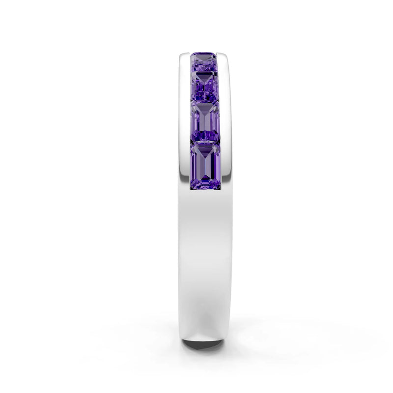 Amethyst Minimalist Emerald-Cut Channel Set Half Eternity Band