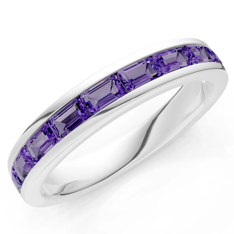 Amethyst Minimalist Emerald-Cut Channel Set Half Eternity Band