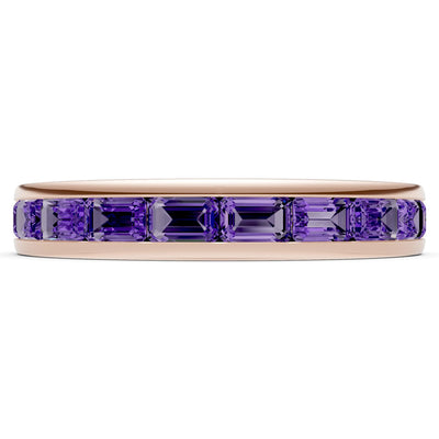Amethyst Minimalist Emerald-Cut Channel Set Half Eternity Band