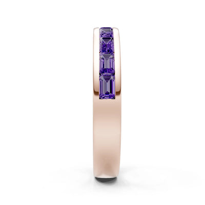 Amethyst Minimalist Emerald-Cut Channel Set Half Eternity Band