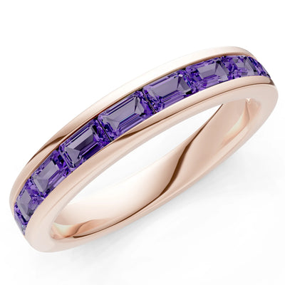 Amethyst Minimalist Emerald-Cut Channel Set Half Eternity Band