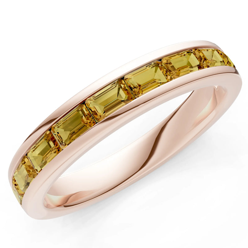Citrine Minimalist Emerald-Cut Channel Set Half Eternity Band